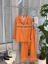 Women's Sleepwear Designer 24 Letter H Long sleeved Pants Silk Pajamas Orange High end Internet Celebrity Going Out GORL