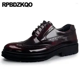 Dress Shoes Large Size Custom Tan Men Business Lace Up Cowhide Brush Burgundy Brogue Low Heel 45 Wingtip Thick Bridal Oxfords