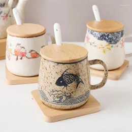 Кружки японская антикварная китайская керамика офис питьевой воды и домашние чашки для взрослых с бамбуковыми деревянными покрытиями