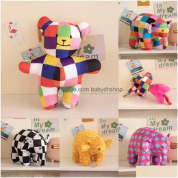 Fyllda plyschdjur barns engelska bildbok Museum Story Flower Checkered Elephant P Toy Doll Teacher Classroom Props Dro DHKD8