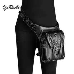 Fashion Vintage Steampunk Moto Bag PU Repellent Rock Gothic Biker Waist Bags Shoulderbag Packs Victorian Women Drop Leg Pouch 240515