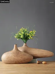 Vasen moderne Linienstreifenharz Vase Blume Arrangement getrocknete Nachahmung Holz Bücherregal Desktop Dekoration Handwerk Möbel