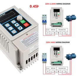 New 220V 1.5KW 2.2KW 4KW Single phase VFD 2hp3hp inverter Frequency Converter Frequenc Drive Spindle Speed Control