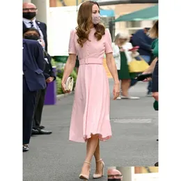 Urbane sexy Kleider Prinzessin Kate Designer Mode Frauen Sommer Midi Kleider elegante Gentlewoman Party Casual Office Pink Drop Lieferung DHPSZ