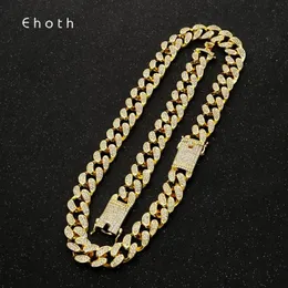 20mm Miami Cuban Link Chain Gold Silver Color Necklace Armband Iced Out Crystal Rhinestone Bling Hip Hop Men smycken halsband 328Z