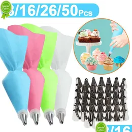 Pişirme Kalıpları Yeni 8/16/26 Sile Pasta Çantası Uçları Mutfak Diy Kek Buzlanma Pi Krem Dekorasyon Aracı Yeniden Kullanılabilir Bagaddstainless Nozul Damlası Deli DHW5A