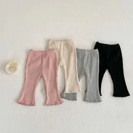 Trousers Newly arrived baby pants for girls in 2024 solid color elastic leg cotton pleated long pants 3M-3Y childrens and toddler spring clothing d240517