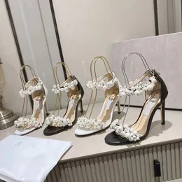 Luxury Senior Elegant Brand Summer Pearl Water Diamond Decoration Girl Shoes High Heels Party Wedding Lady Sandal Size 34-42 Med Box