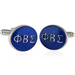 Cuff Links Ultimo Design Metal Trend Blue Enamel Greek Alphabet Association Club Logo Phi Beta Sigma Brotherhood Mens Pinks