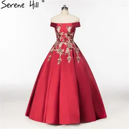 Party Dresses 2024 Est Sexy Ball Gown Evening Wine Red Sleeveless Crystal Satin Formal Real Po HA2081