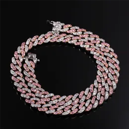 8mm Iced Out Women Choker Necklace Silver Rose Gold Cuban Link With White & Pink Cubic Zirconia Chain Jewelry Bracelet 241T