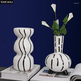 Vasi Black Stripe Ceramic Vase Art Art Art Art Disposizione Flower Distanza Ornamenti di porcellana Crafts Modern Home Decor Floral