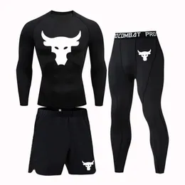 Mens Sports Suit MMA Rash Guard Male Quick Torking Sportswear Compression Clothing Fitness Training Kit Leggings Tracksuit 240517