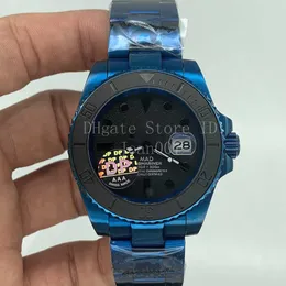 Novos homens assistem Borte de cerâmica preto Subs Watches Shiny Blue Plating Aço inoxidável Relógios mecânicos automáticos 40mm Mad 207r