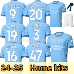 24 25 neue Saison Haaland Soccer Jersey de Bruyne Grealish Mans Städte Sterling Mahrez Foden Fans Spieler Version 2025 Fußballtops Hosen Shirt Kids Kit Sets Ausrüstung