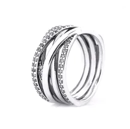 Big Bridal Sets Ring Authentic 925 Sterling Sterling Clear Cz Intwined Rings for Women Jewelry R02814295207