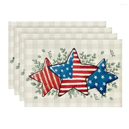 Bord Mats American Flag Stars Eucalyptus 4 juli Placemat Set 4 12x18 tum Patriotic Memorial Day för matdekor