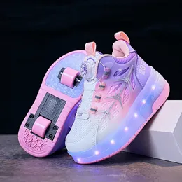 Wysokiej jakości buty do skate dla dzieci moda LED LED świetliste trampki Dzieci dwoje kół buty dla chłopców dziewczęta z USB ładowanie 240511