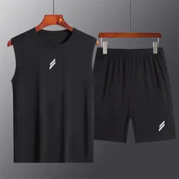 Sport Men Summer Thin Quick Torking Vestshorts Mans Set Fitness Rune Suit Two-Piece Set Mesh Ventilation Men Tracksuit 240425