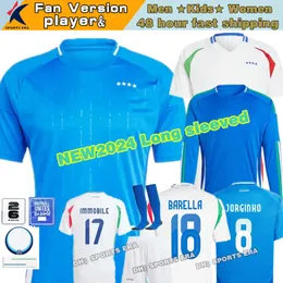 2024 Włochy piłka nożna 24 25 Italia Narodowa drużyna Scamacca Chiesa Raspadori Jorginho Barella Kit Kit Kit Player Wersja Długie rękodzie