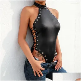 BRAS SETLER SEKSİ SEKSİK SAYIR KROCT PATENT DERİ KADINLAR İÇİN EROTİK PORN KROCHLEST BOYYSUIT LADIES SHA LATEX iç çamaşırı set Sexi 2 Drop DHG56