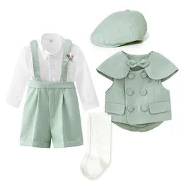 Kleidungssets 2023 Frühling New Childrens Clothing Set Baby Jungen und Mädchen Gentleman Set Boys Green Festival Geburtstagsfeier Kleidung Boutique Kleid Y240515