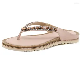 Sandalen Siketu Frauen String Perle Runde Zehen ausgehauert pu retro stile Komfort Kopf Meer Böhmian Pink Schwarz