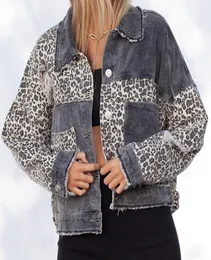 Women039s Jackets FNOCE 2021 Inverno Jean Fashion Trends Casual Streetwear Leopard Patchwork Long Sleeve Hole Slim denim Coats4283551