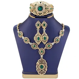 Sunspicems Arabic Bride Jewelry Set Arabesque Earring Armband Halsband Guldfärg Marocko Wedding Caftan Accessories 240511