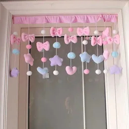 Window Treatments# Pink Bow Heart shaped Curtain Decoration Tassel Curtain Divider Beaded Girl Room Life Decoration Sweet Pearl Window Value Y240517