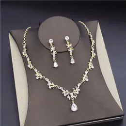 Bröllop smycken set cenmon mode brud set kvinnor örhänge halsband vatten diamantkristall