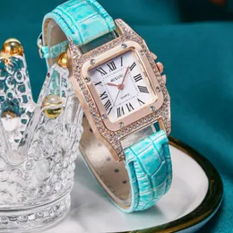 Mixiou 2021 Crystal Diamond Square Smart Watch Watch Kolny skórzany pasek mody kwarcowy nadgarstki