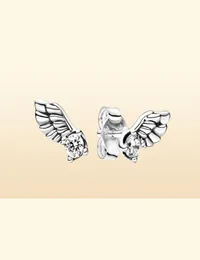 Autentic 100 925 Sterling Silver Sparkling Angel Wing Stud Earrings Fashion Diy Jewelry Accessories for Women Gift1518423
