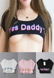 Women039s TShirt Yes Daddy Women Crop Japanese Style Summer Black Sexy Gal Funny Tee Shirts Female Tops White Fashion Print Le7682892