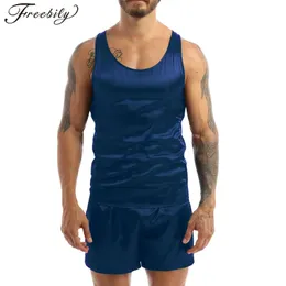 Pijama masculino da moda Conjunto de cetim de cetim de verão shorts de tanques de calda de roupas de dormir com roupas de noite de roupas de cabeceira