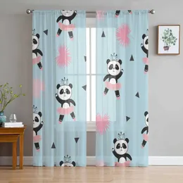 Window Treatments# Panda Skirt Pink Ballet Sheer Curtain for Living Room Hall Wall Dress Up Home Window Supplies Pop Print Tulle Curtains Y240517