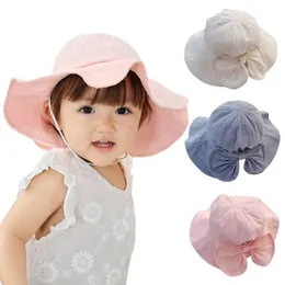 CAPS HATS 1-3Y WOMENS Baby Bucket Hat Big Brim Bow Sun Hat Summer Beach Baby Fisherman Hat With Windproect Rope Baby Accessories WX
