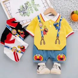 Kleidungsstücke neue Kinder Kleidung für Baby Infant Boy Girl süße Sesame Street Print Clothing Sets Summer Soft Polo T-Shirt+Shorts 2pcs Anzüge Y240515