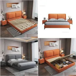Bedroom Furniture Italian Minimalist Technology Cloth Bed Frames For Nordic Light Luxury 1.8M Master Bedstead Double Drop Delivery Hom Dhkoa