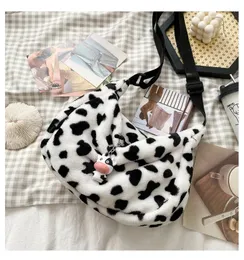 Bag Cow Stampe Autunno inverno Spalla per donne per donne 2024 Purna morbida e peluche e borsetta Fluffy Crossbody Fluffy