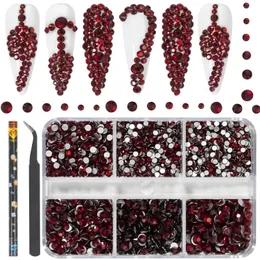 Hnuix Luxury Shini 3D Diamond Crimson MultiSize Rhinestones Flatback Charms Flat Bottom Crystals Art Decoration Kit Gem 240430