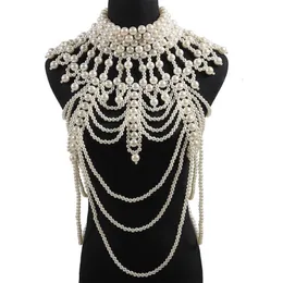 Retro Advanced Pearls Crystal Body Jewelry Chain SexyHandmade pärlstav kvinnor brud bröllopsklänning stor halsband smycken accessor 264v