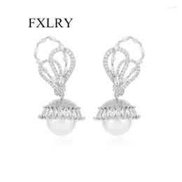 Dangle Ohrringe fxlry elegant S925 Silbernadel Eingelegtes Zirkonperlen Hochzeitskleid mit Braut