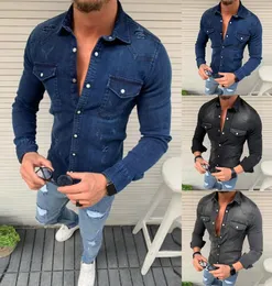 Monerffi 2019 Мужчины джинсовые рубашки модные джинсовые рубашки Top Camisa Masculina с длинным рукавом рубашка повседневная хип -хоп TOP1257145