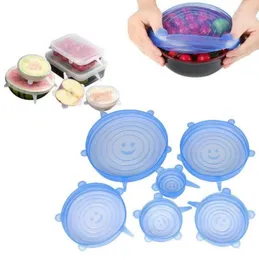 6pcsset reusable silicon stretch lids universal lid silicone food wrap bowl pot lid silicone cover pan cooking kitchen stoppers L6829175