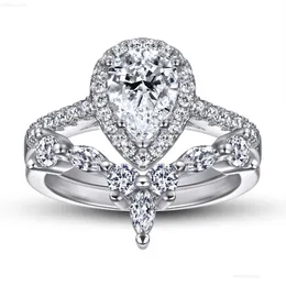 Tasarımcı Tasarım Lüks Halo Nişan Yüzükleri Düğün Moissanit Ring 925 STERLING Gümüş Armut 1CT 14K Beyaz Takı Sevgililer Günü Hediye Seti Süsleme