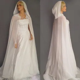 White Ivory Cape con cappuccio da sposa con cappuccio da sposa Wedding Cloak Chiffon Long Jacket Plus Wrap su misura Formale Bolero 210R