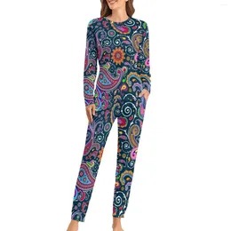 Donne femminile Retro Paisley Pajamas Stampa colorata Abito da casa alla moda Lady 2 pezzi Aestetico Oversize Custom Birthday Preselle