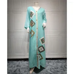 Etnisk klädsekvens broderi för eid party muslimska kvinnor abayas lös maxi klänning dubai kaftan islam arabiska marocko jalabiya kaftan klänningar
