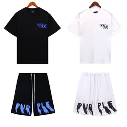 T-shirt designer skjortor lila mens shorts alfabet tryck herr sommar ny lös sport fritid tvådelar ensemble svart vit